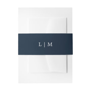 Simple Navy Blue Monogram Minimal Elegant Wedding Invitation Belly Band