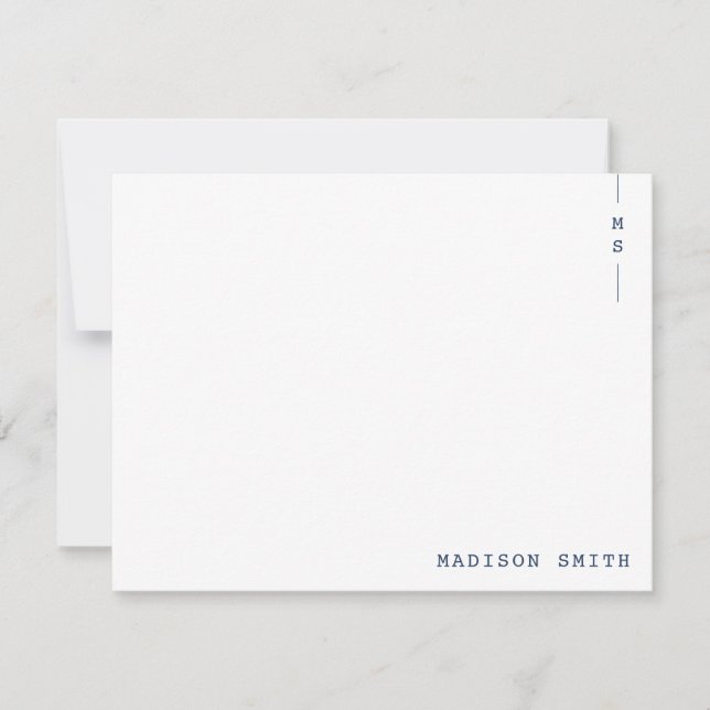 Simple Navy Blue Monogram Personalised Card (Front)
