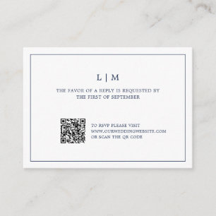 Simple Navy Blue Monogram QR Code Wedding RSVP Card