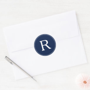 Simple Navy Blue Monogram Wedding Classic Round Sticker