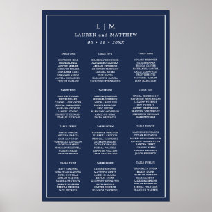 Simple Navy Blue Monogram Wedding Seating Chart