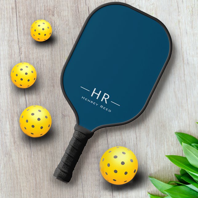 Simple Navy Blue Monogrammed Initials Pickleball Paddle (Creator Uploaded)