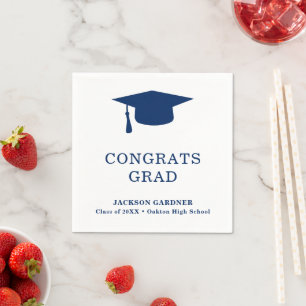 Simple Navy Blue Mortar Board Modern Graduation Napkin