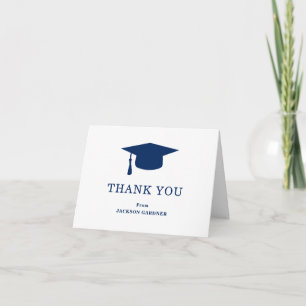 Simple Navy Blue Mortar Board Modern Graduation Thank You Card
