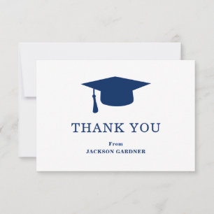 Simple Navy Blue Mortar Board Modern Graduation Thank You Card