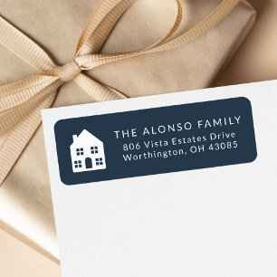 Simple navy blue new home holiday return address