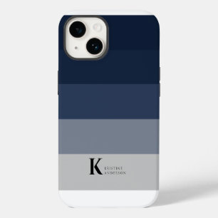 Simple Navy Blue Ombre Grey Classic Monogram iPhone 14 Case