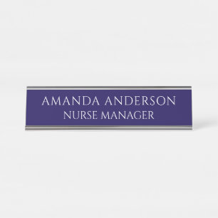 Simple Navy Blue Personalised Name Nurse Manager Desk Name Plate