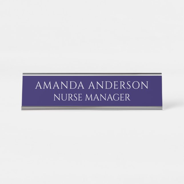 Simple Navy Blue Personalised Name Nurse Manager Desk Name Plate (Front)