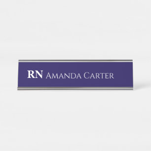 Simple Navy Blue Personalised Name RN Nurse Desk Name Plate