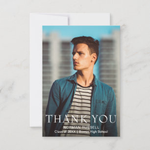 Simple Navy Blue Photo Modern Graduation Thank You Card