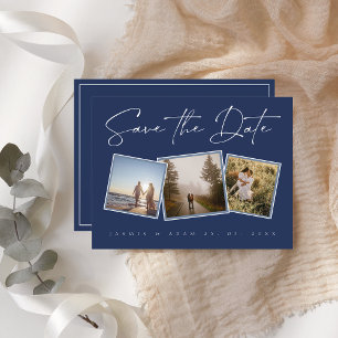 Simple Navy Blue Photo Wedding Save the Date Announcement Postcard