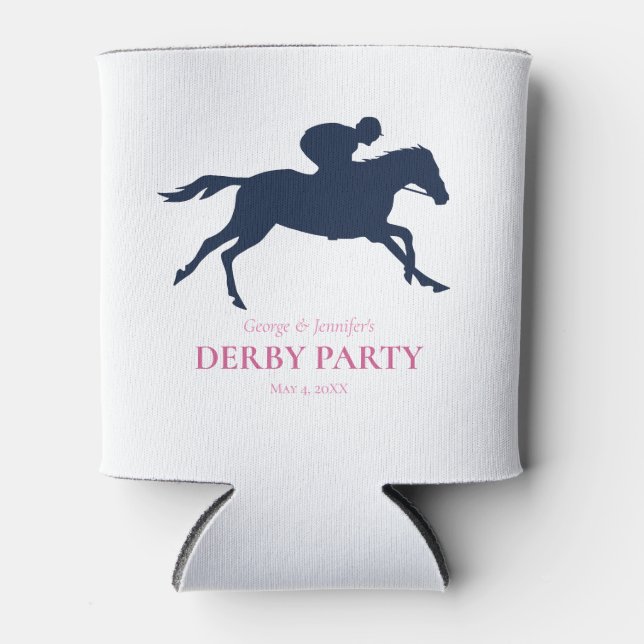 Simple Navy Blue Race Horse Silhouette Personalise Can Cooler (Front)