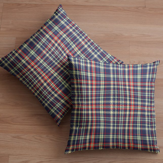Simple Navy Blue Rustic Holiday Plaid Pattern  Cushion (Navy blue and red holiday pattern throw pillow)