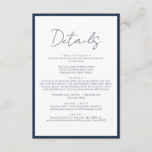 Simple Navy Blue Script Wedding Details Enclosure Card