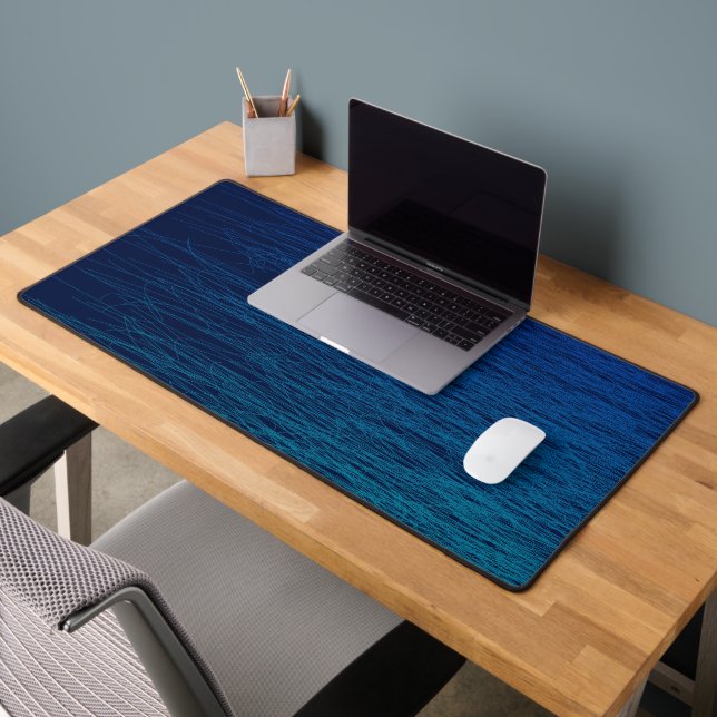 Simple Navy Blue Teal Abstract Scribble Desk Mat (Office 2)
