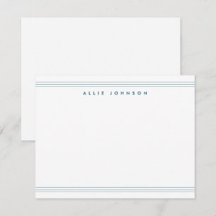 Simple Navy Blue Triple Line Two Border Name  Card