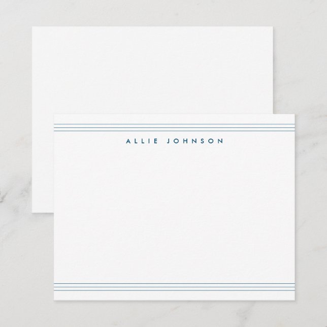 Simple Navy Blue Triple Line Two Border Name  Card (Front/Back)