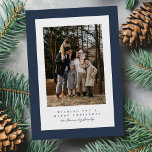 Simple navy blue tweed frame Christmas photo Holiday Card<br><div class="desc">This simple Christmas card features one photo on the front surrounded by a navy blue tweed frame. The festive fabric gives it a wintry vibe and the type allows you to create your own personalised message. The back has a matching tweed pattern and room for an additional photo. This holiday...</div>