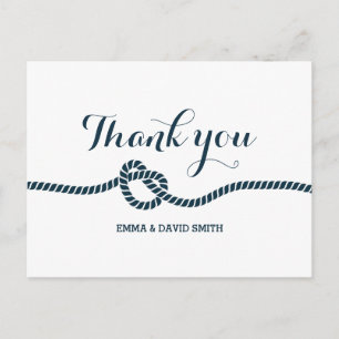 Simple Navy Blue Tying the Knot Thank You Postcard