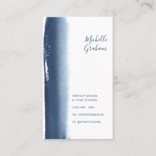 Simple Navy Blue Watercolor Modern Business Card