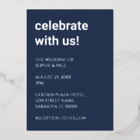 Simple Navy Blue Wedding Foil Invitation