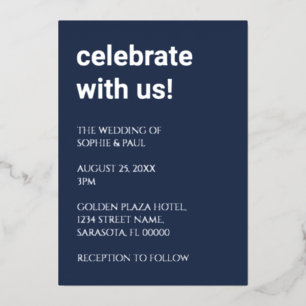 Simple Navy Blue Wedding Foil Invitation