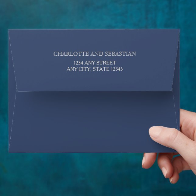 Simple navy blue wedding invitations envelope  (Hand)