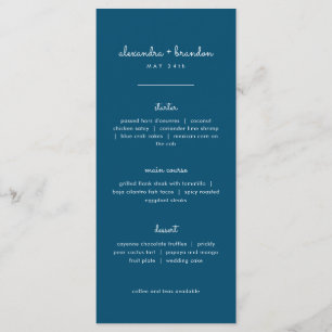 Simple Navy Blue Wedding Menu