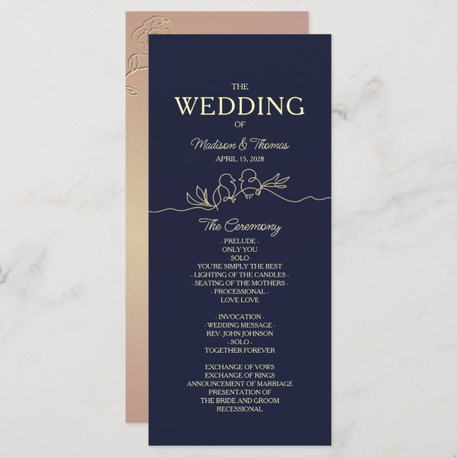 Simple Navy Blue Wedding Program Programme (Front/Back)