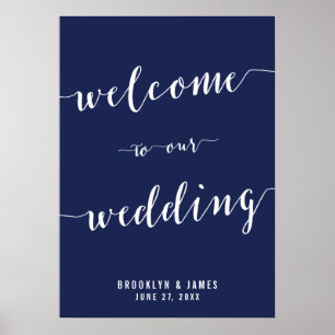Simple Navy Blue Wedding Reception Sign 20x28
