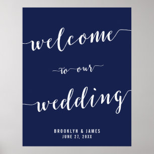 Simple Navy Blue Wedding Reception Sign 22x28