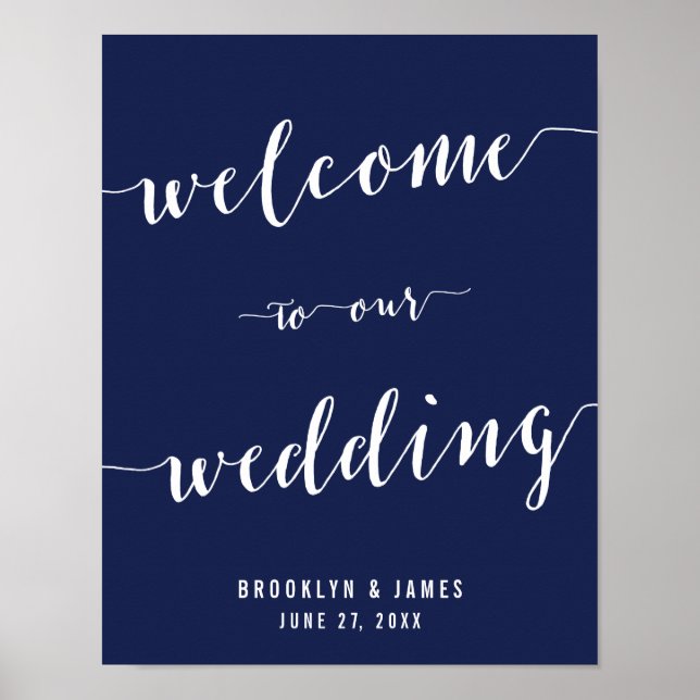 Simple Navy Blue Wedding Reception Sign Print (Front)