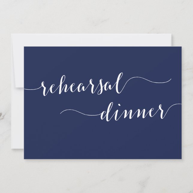 Simple Navy Blue Wedding Rehearsal Dinner Invites (Front)