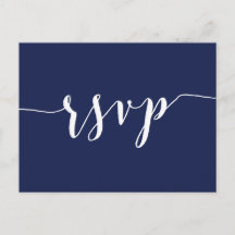 Simple Navy Blue Wedding RSVP Postcards