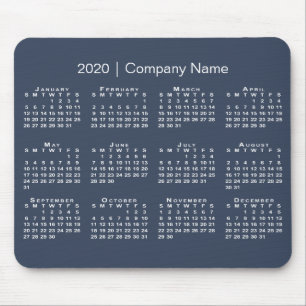 Simple Navy Blue White 2020 Calendar Company Name Mouse Mat