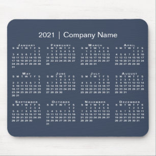 Simple Navy Blue White 2021 Calendar Company Name Mouse Mat