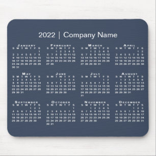 Simple Navy Blue White 2022 Calendar Company Name Mouse Mat