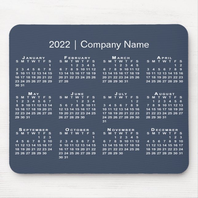Simple Navy Blue White 2022 Calendar Company Name Mouse Mat (Front)
