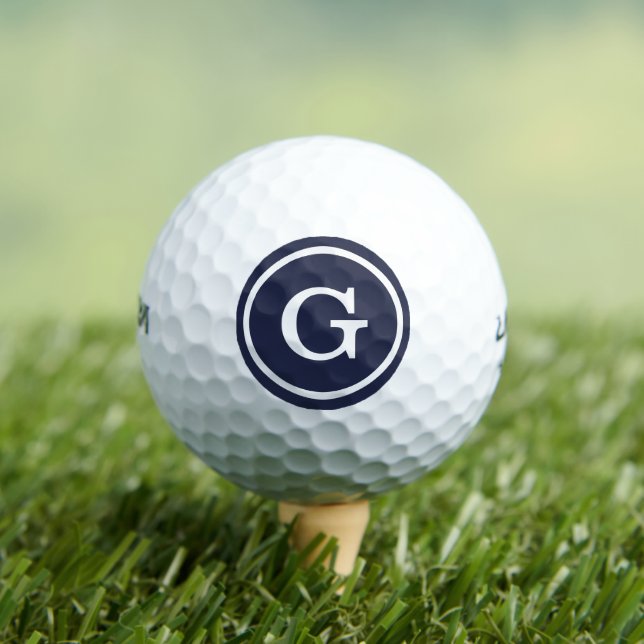 Simple Navy Blue White Monogram with Circle Border Golf Balls (Insitu Tee)