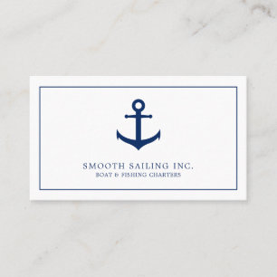Simple Navy Blue White Nautical Anchor Business Card