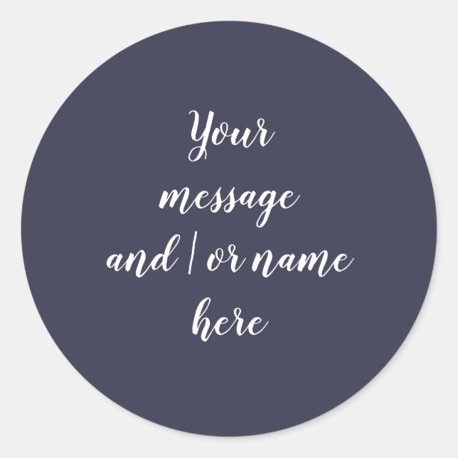 Simple Navy Blue White  personalised Classic Round Sticker (Front)