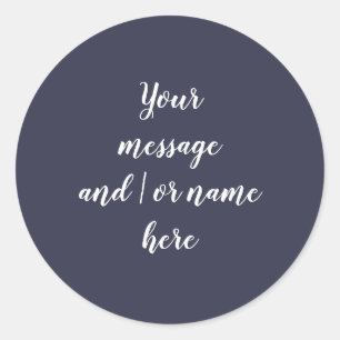 Simple Navy Blue White personalised Classic Round Sticker