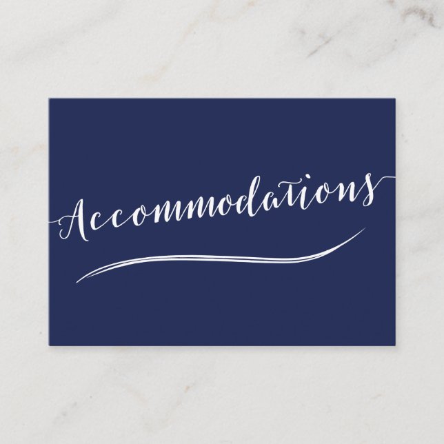 Simple Navy Blue White Wedding Accommodation Cards (Front)