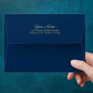 Simple Navy Blue With Return Address in Gold Envelope