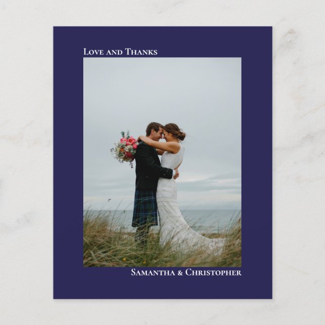 Simple Navy BUDGET Wedding Photo Thank You Card (Front)