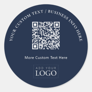 Simple Navy Business Logo QR Code Promotional Classic Round Sticker