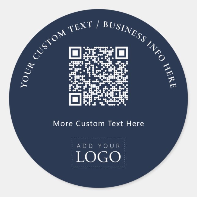 Simple Navy Business Logo QR Code Promotional Classic Round Sticker (Front)