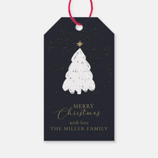 Simple navy Christmas tree gift tag (Front)