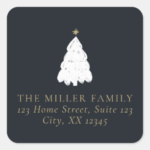 Simple navy Christmas tree Return Address Label